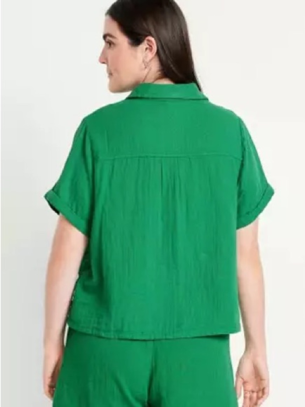 Old Navy Bright Green Crinkle Gauze Loose Short-Sleeve Button-Front Shirt - Picture 2 of 7
